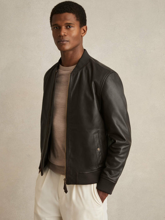 Leather Bomber Jacket in Brown Men | Reiss