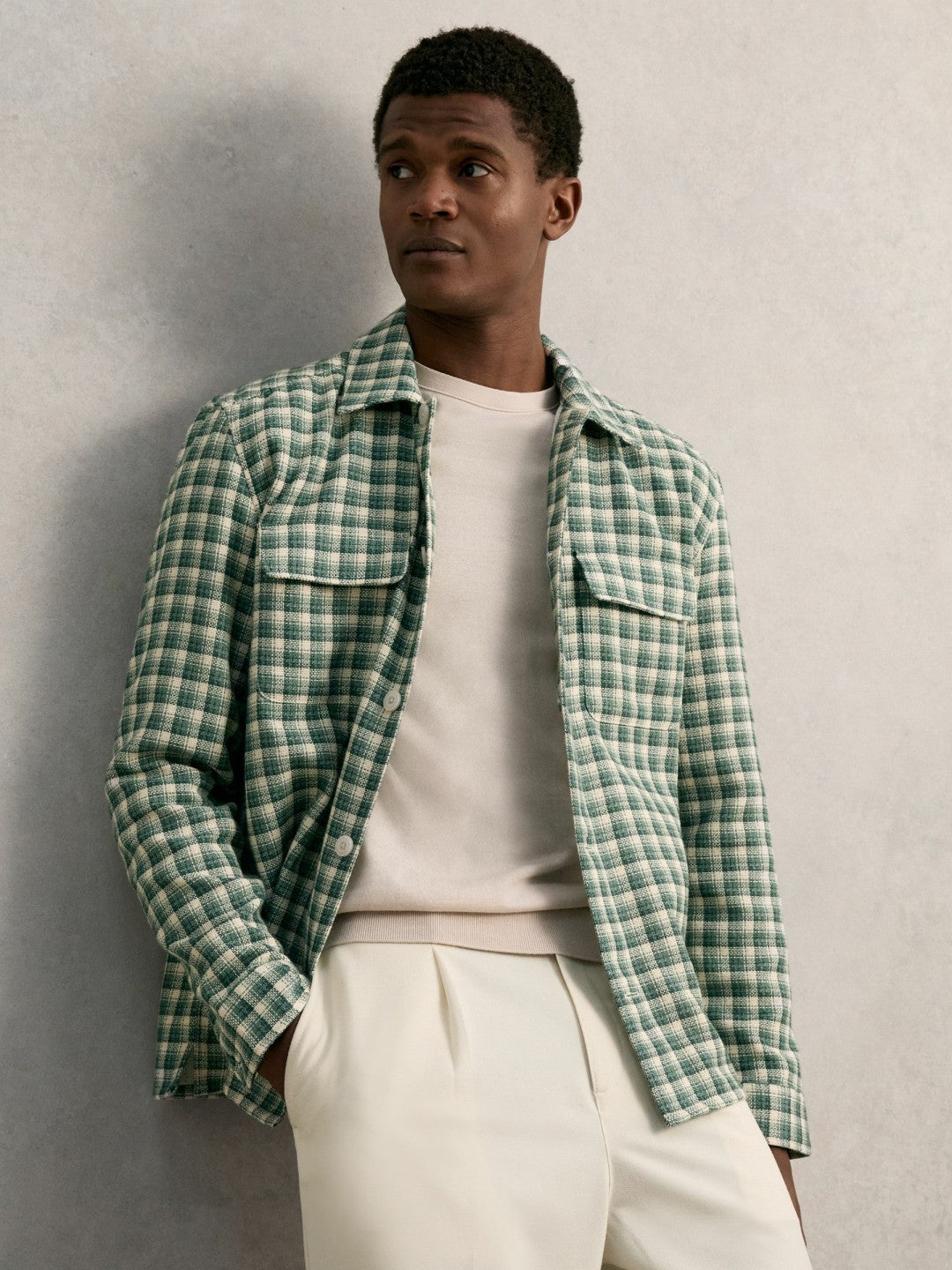 Woven Check Twin Pocket Overshirt in Green Multi Men | Reiss