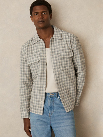 Woven Check Twin Pocket Overshirt in Light Grey Men | Reiss