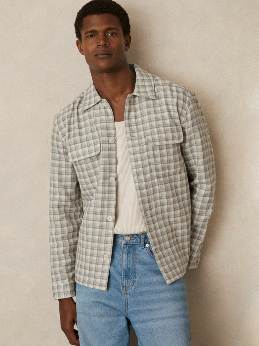 Woven Check Twin Pocket Overshirt in Light Grey Men | Reiss
