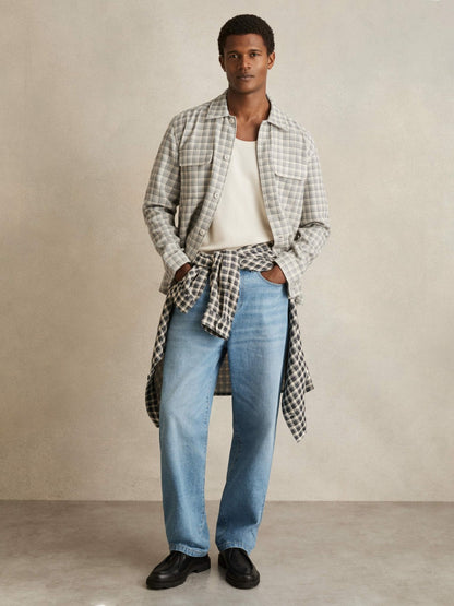 Woven Check Twin Pocket Overshirt in Light Grey Men | Reiss
