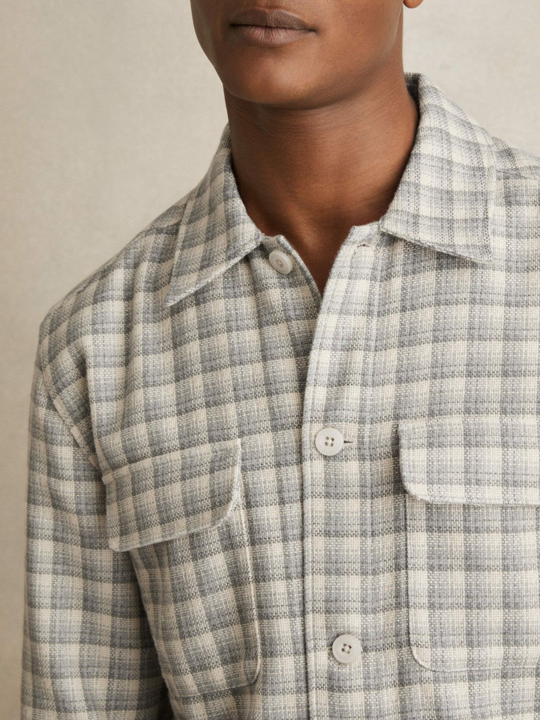 Woven Check Twin Pocket Overshirt in Light Grey Men | Reiss