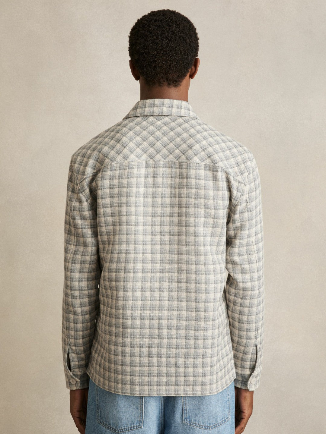 Woven Check Twin Pocket Overshirt in Light Grey Men | Reiss