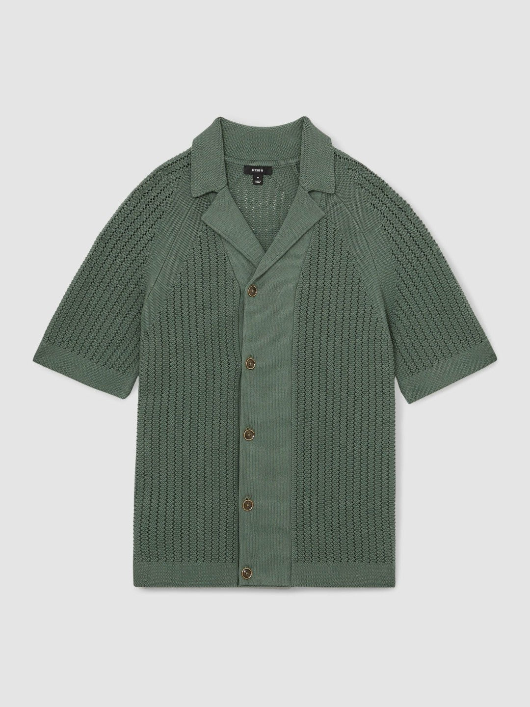 Cotton Textured-Knit Cuban-Collar Shirt in Pine Green Men | Reiss