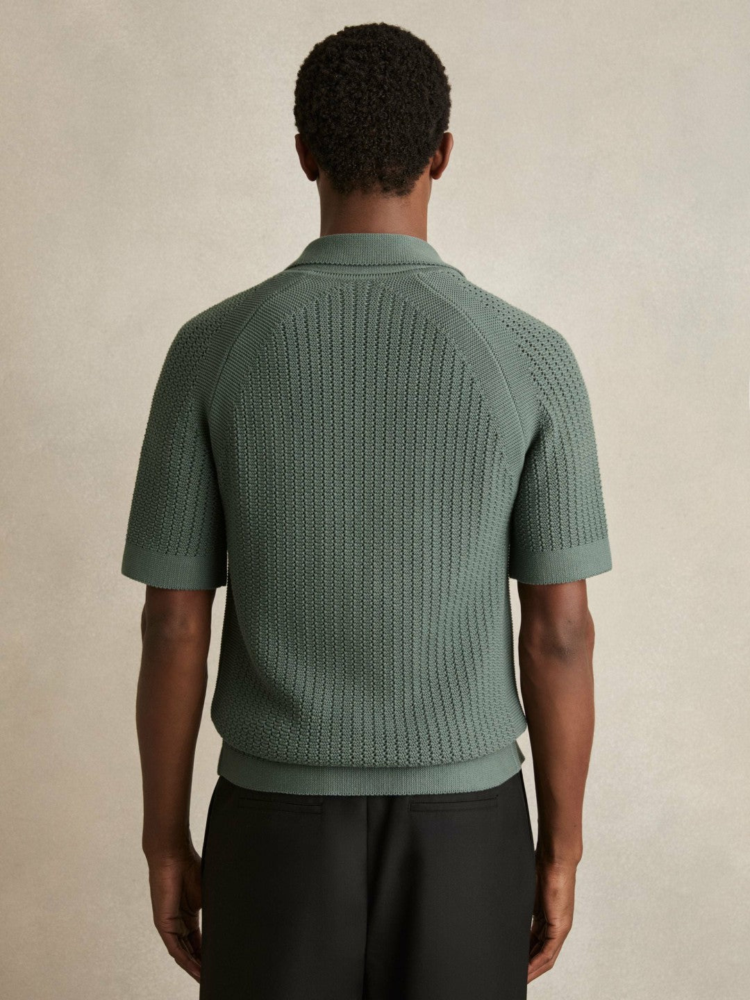 Cotton Textured-Knit Cuban-Collar Shirt in Pine Green Men | Reiss