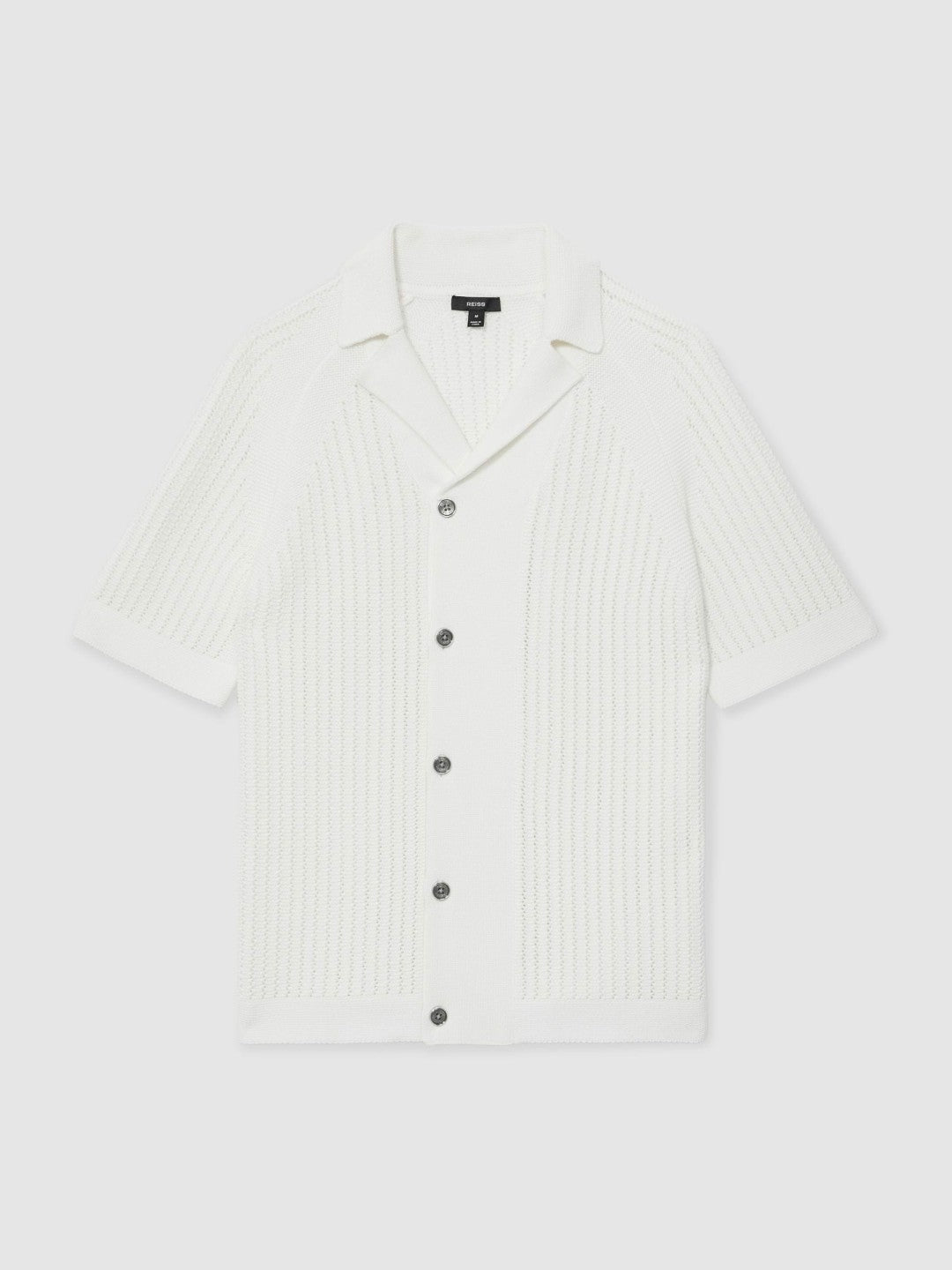 Cotton Textured-Knit Cuban-Collar Shirt in White Men | Reiss