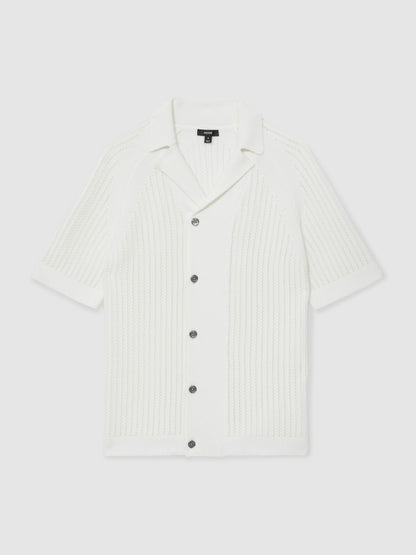Cotton Textured-Knit Cuban-Collar Shirt in White Men | Reiss