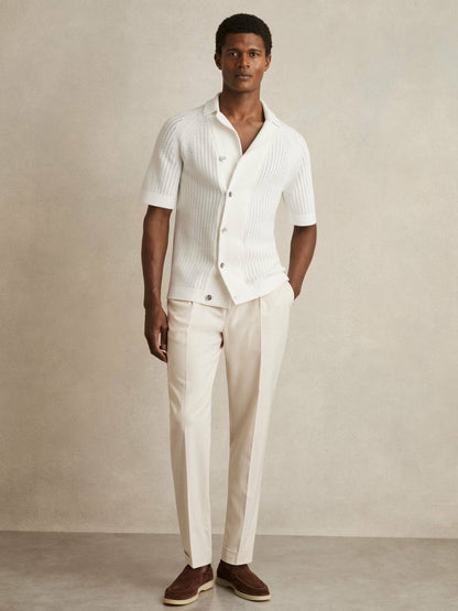 Cotton Textured-Knit Cuban-Collar Shirt in White Men | Reiss