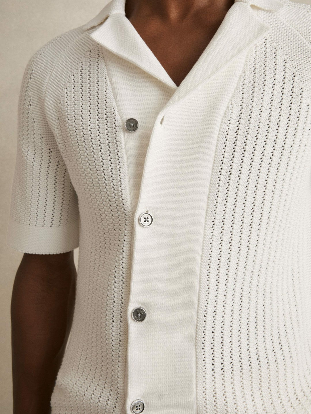 Cotton Textured-Knit Cuban-Collar Shirt in White Men | Reiss