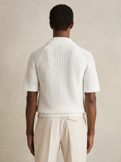 Cotton Textured-Knit Cuban-Collar Shirt in White Men | Reiss