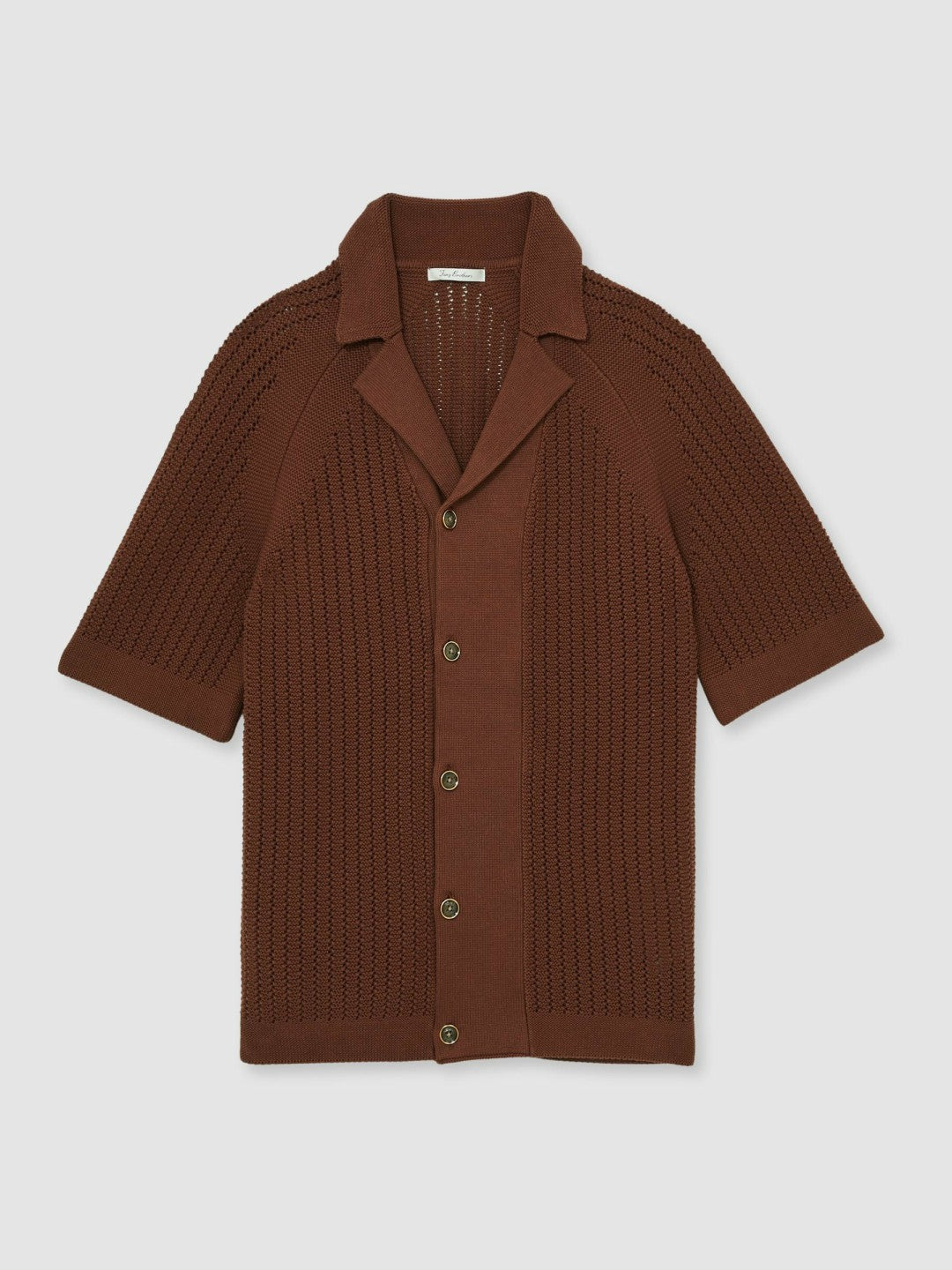 Cotton Textured-Knit Cuban-Collar Shirt in Tobacco Brown Men | Reiss