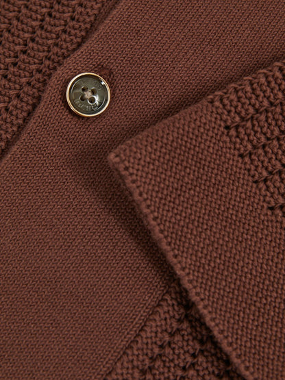 Cotton Textured-Knit Cuban-Collar Shirt in Tobacco Brown Men | Reiss