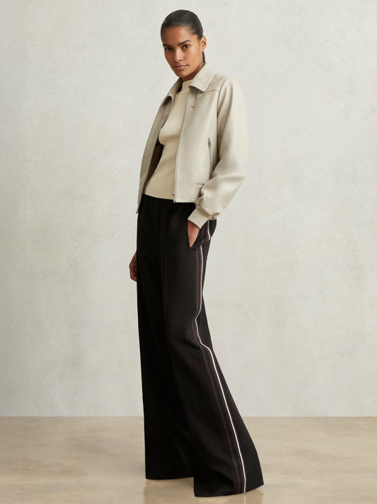Petite Side-Stripe Wide-Leg Trousers in Black Women | Reiss