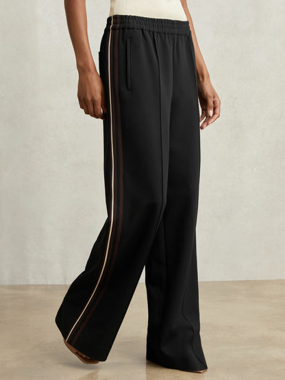 Petite Side-Stripe Wide-Leg Trousers in Black Women | Reiss