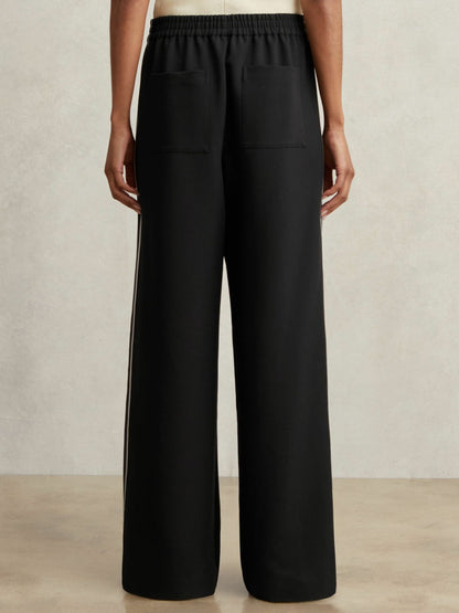 Petite Side-Stripe Wide-Leg Trousers in Black Women | Reiss