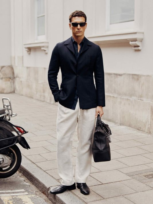 Wool-Blend Single-Breasted Blazer Slim-Fit in Navy Men | Reiss