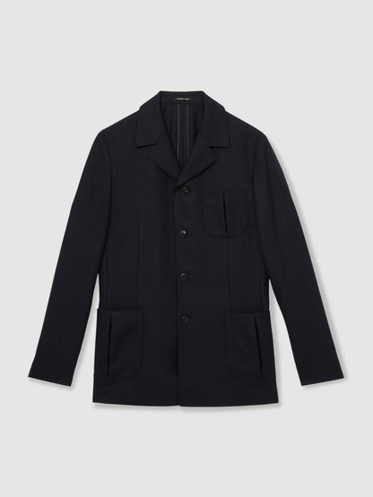 Wool-Blend Single-Breasted Blazer Slim-Fit in Navy Men | Reiss