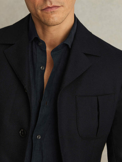 Wool-Blend Single-Breasted Blazer Slim-Fit in Navy Men | Reiss