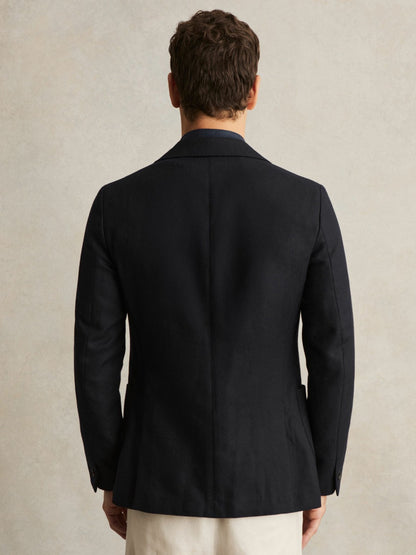 Wool-Blend Single-Breasted Blazer Slim-Fit in Navy Men | Reiss