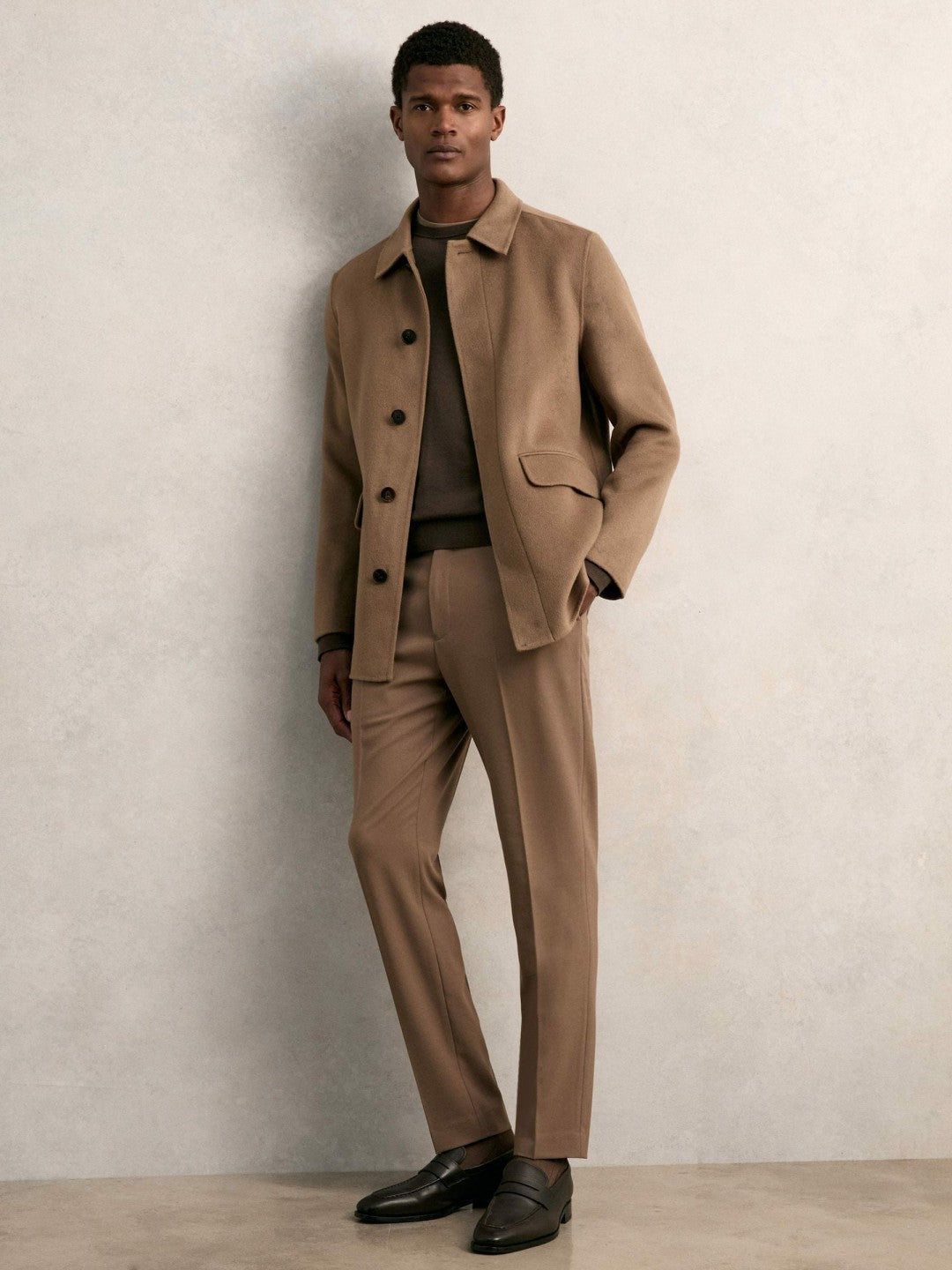 Wool Blend Double Face Button Jacket in Brown Men | Reiss