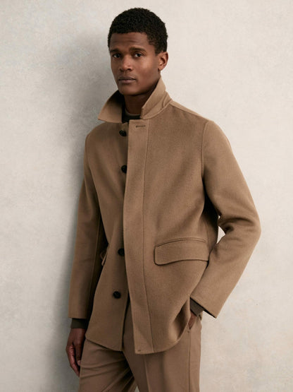 Wool Blend Double Face Button Jacket in Brown Men | Reiss