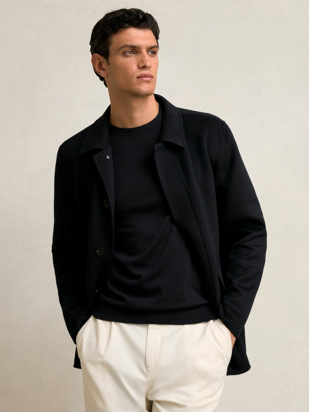 Wool Blend Double Face Button Jacket in Navy Men | Reiss