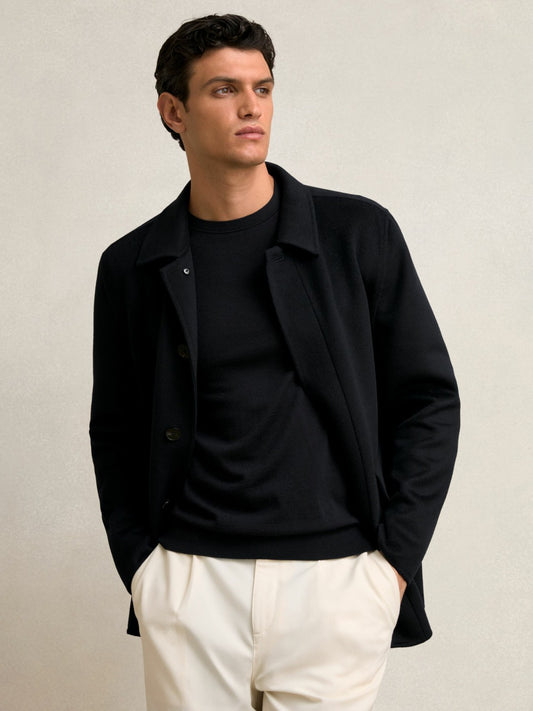 Wool Blend Double Face Button Jacket in Navy Men | Reiss