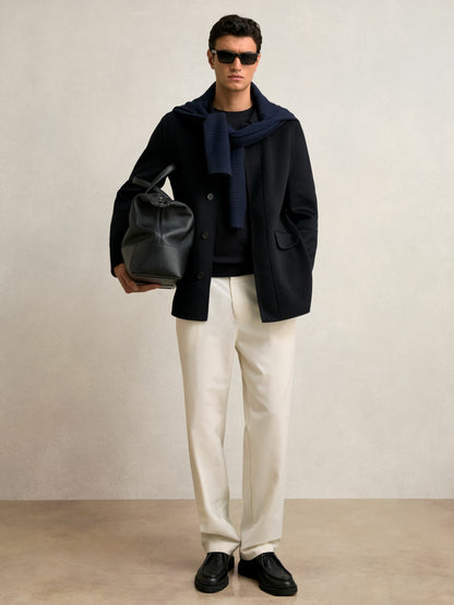 Wool Blend Double Face Button Jacket in Navy Men | Reiss