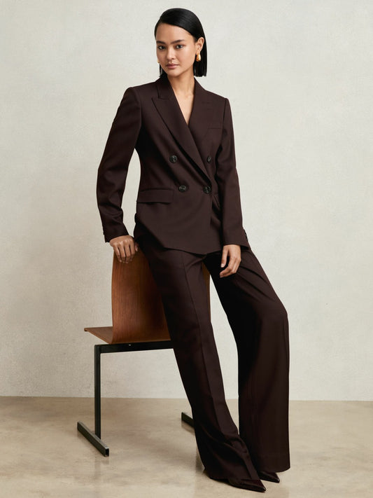 Petite Wool-Blend Double-Breasted Suit Blazer in Aubergine Women | Reiss