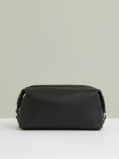 Micro-Grain Leather Washbag in Black Men | Reiss