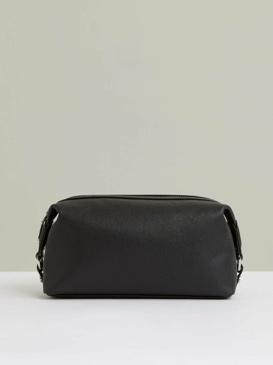 Micro-Grain Leather Washbag in Black Men | Reiss
