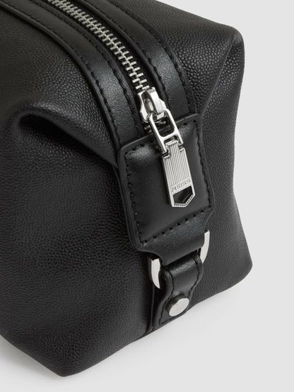 Micro-Grain Leather Washbag in Black Men | Reiss