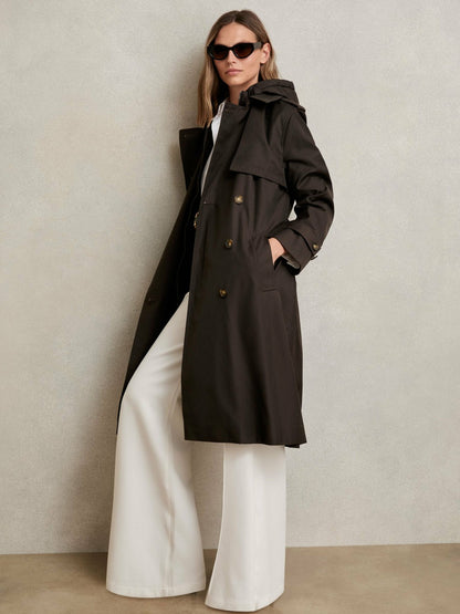 Hooded Insert Trench Coat in Chocolate Brown Women | Reiss