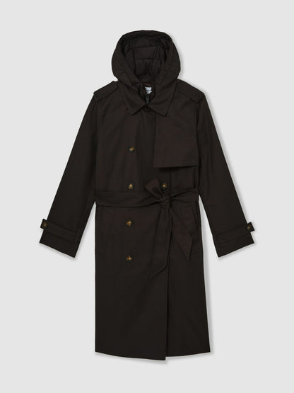 Hooded Insert Trench Coat in Chocolate Brown Women | Reiss