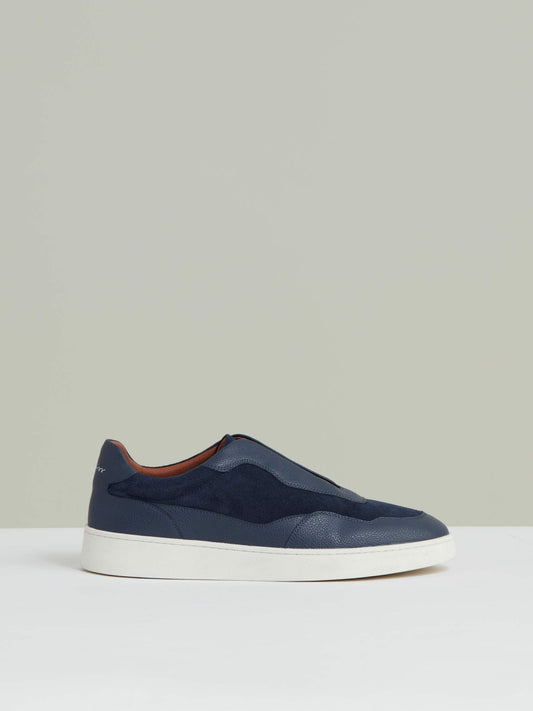Leather Elasticated-Lace Trainers in Navy Blue Men | Reiss
