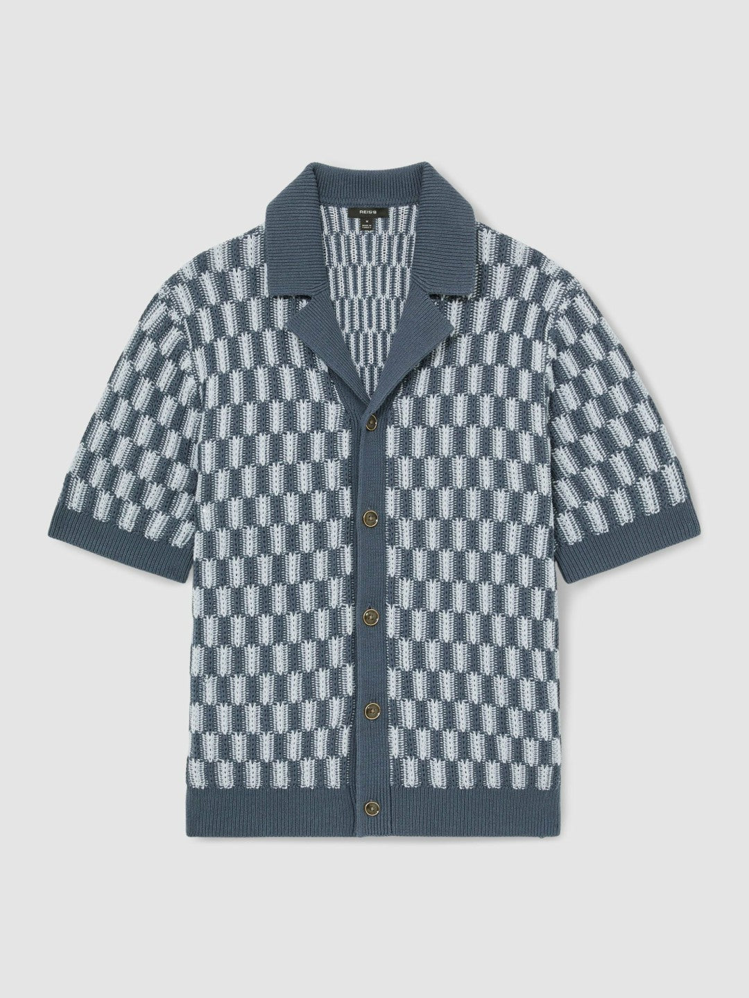 Cotton Checkerboard-Knit Shirt in Airforce Blue/Soft Blue Men | Reiss