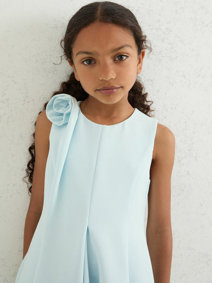 13-14 yrs Flower-Detail Fit-And-Flare Dress in Blue Children & Baby | Reiss