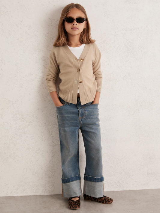 4-9 yrs Wool-Blend Fitted Cardigan With Cashmere in Neutral Children & Baby | Reiss
