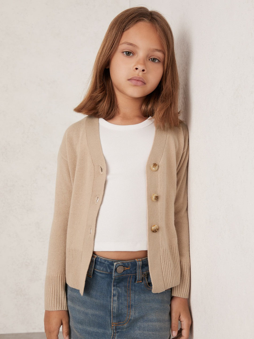 4-9 yrs Wool-Blend Fitted Cardigan With Cashmere in Neutral Children & Baby | Reiss