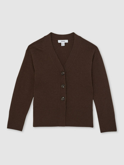 4-9 yrs Wool-Blend Fitted Cardigan With Cashmere in Brown Children & Baby | Reiss