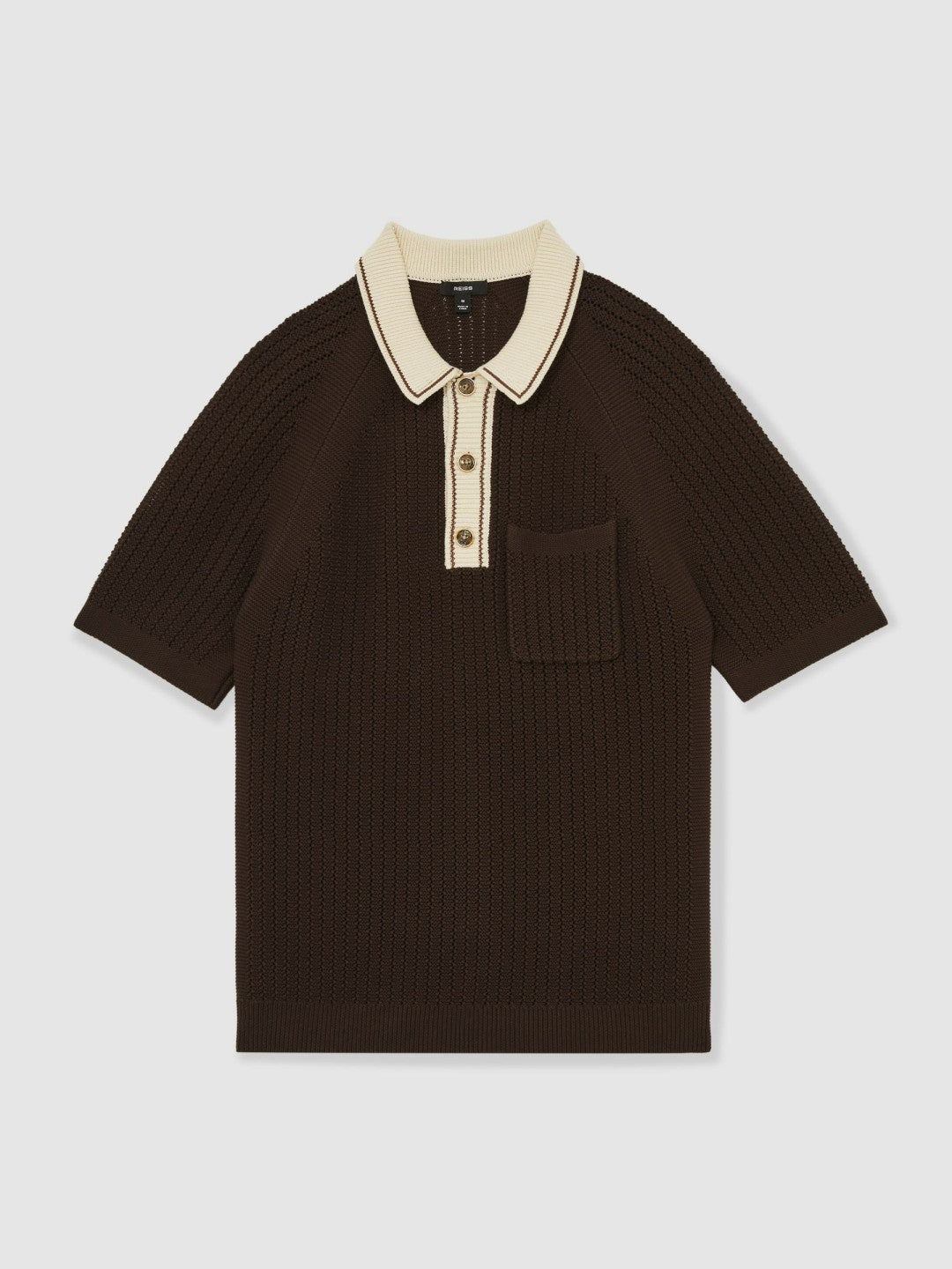 Cotton Textured Knit Contrast Polo Shirt in Dark Brown/Stone Men | Reiss