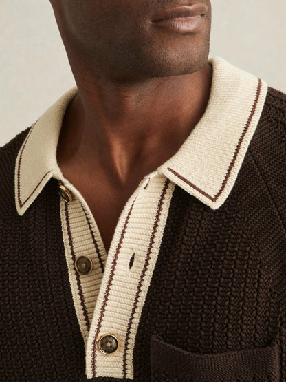 Cotton Textured Knit Contrast Polo Shirt in Dark Brown/Stone Men | Reiss