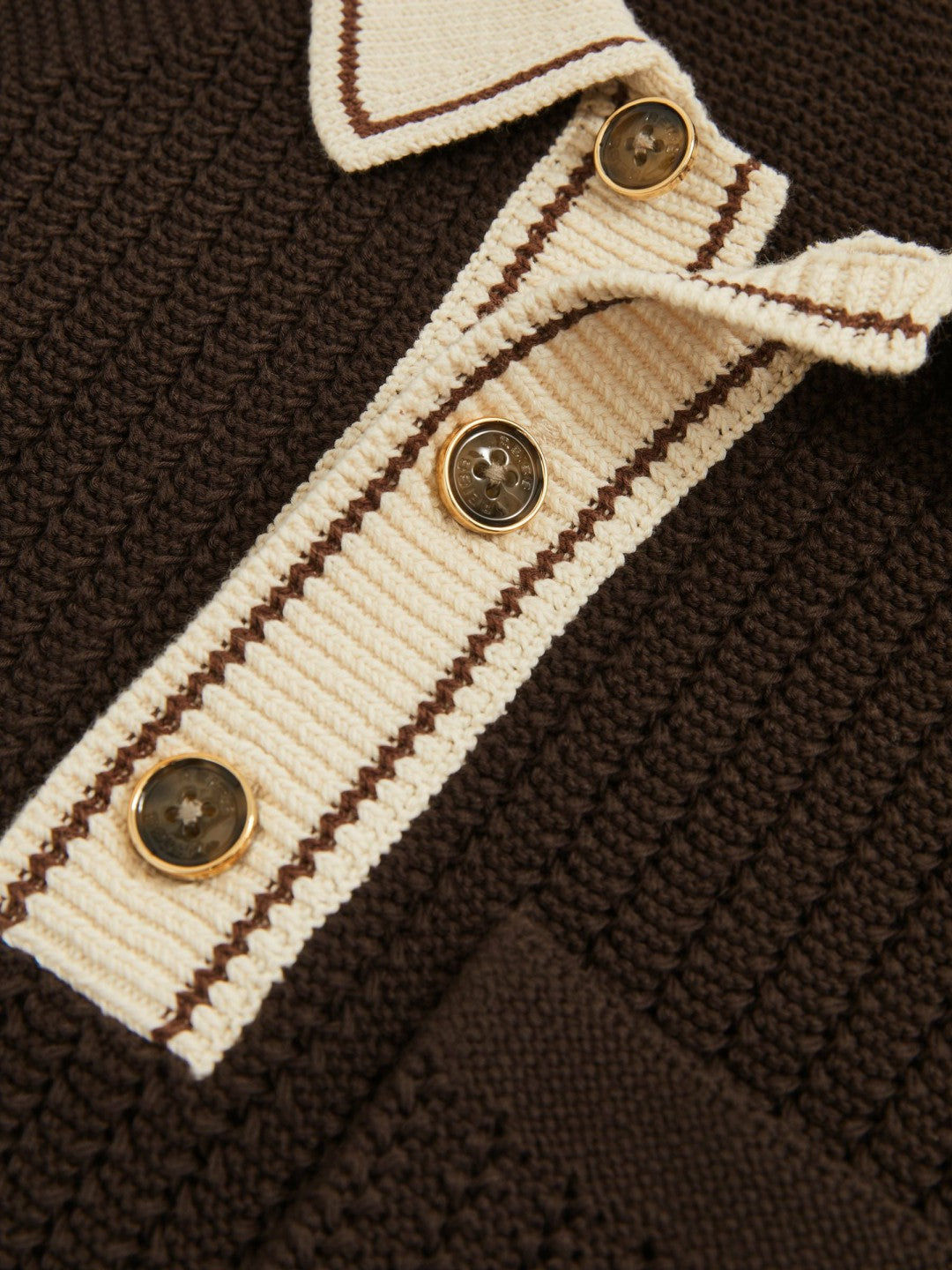 Cotton Textured Knit Contrast Polo Shirt in Dark Brown/Stone Men | Reiss
