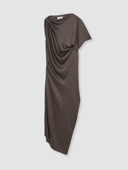 Satin Asymmetric Draped Midi Dress in Mauve Women | Reiss