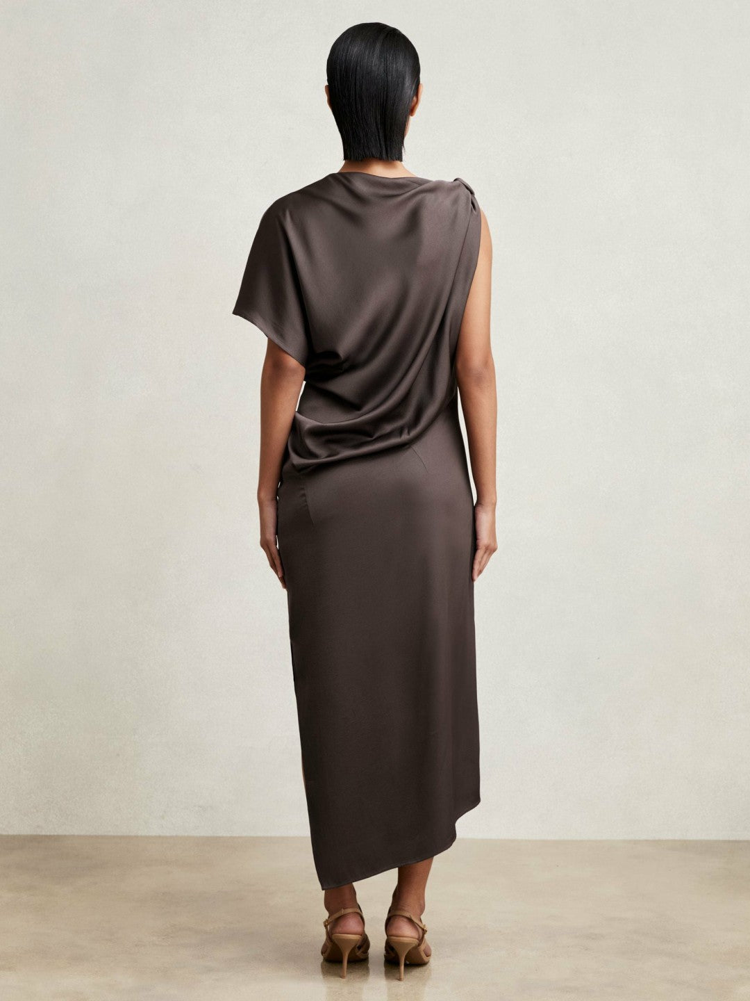 Satin Asymmetric Draped Midi Dress in Mauve Women | Reiss