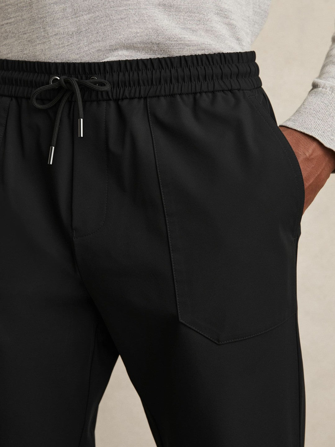Drawstring Technical Cuffed Trousers in Black Men | Reiss