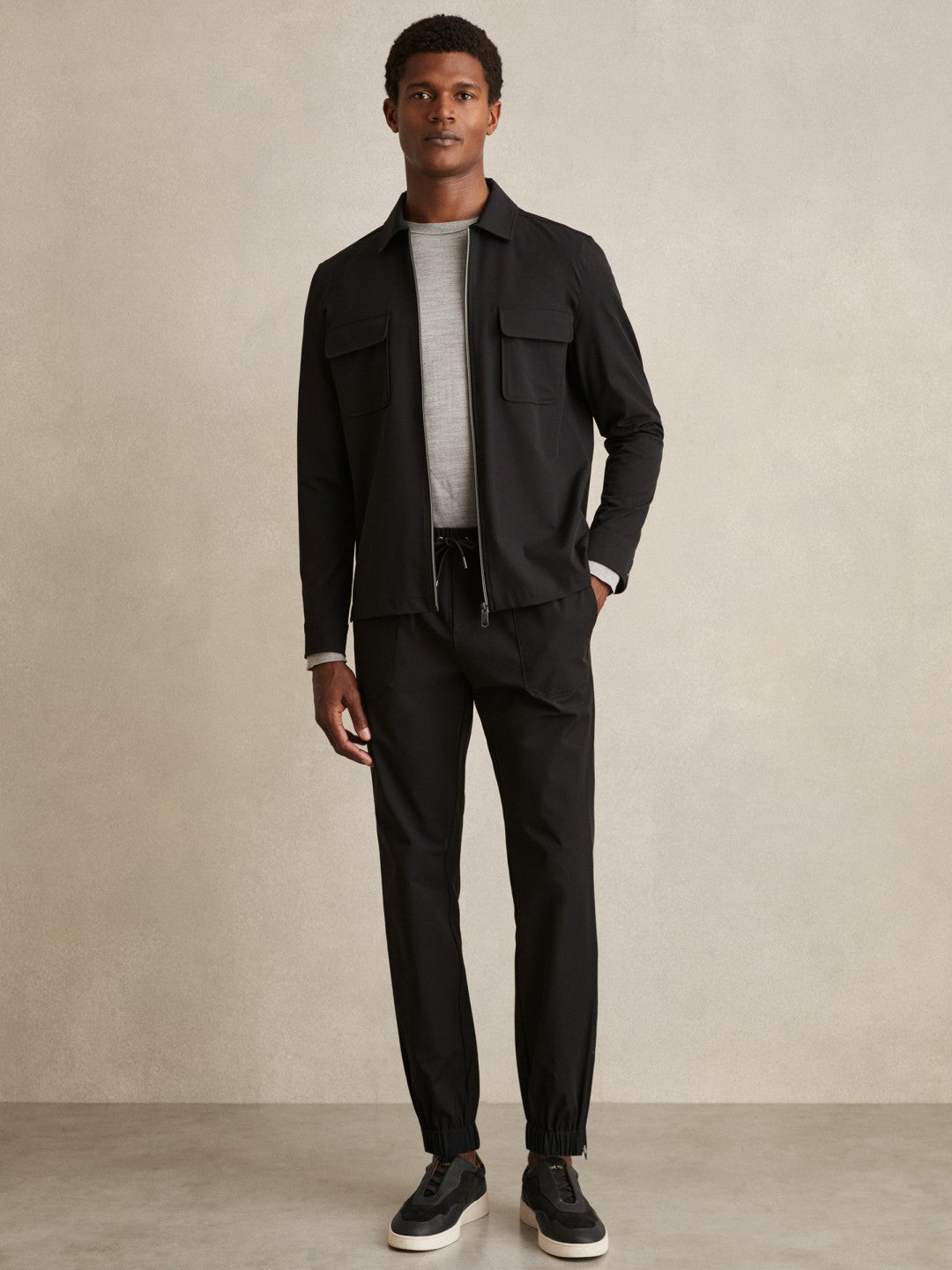 Drawstring Technical Cuffed Trousers in Black Men | Reiss