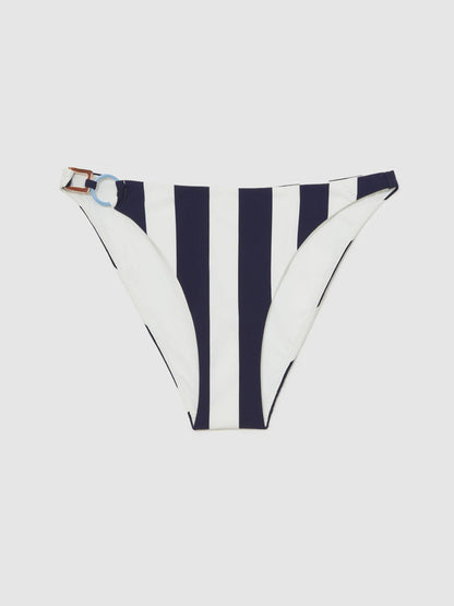 Stripe Ring-Detail Bikini Bottoms in Navy/Brown Women | Reiss