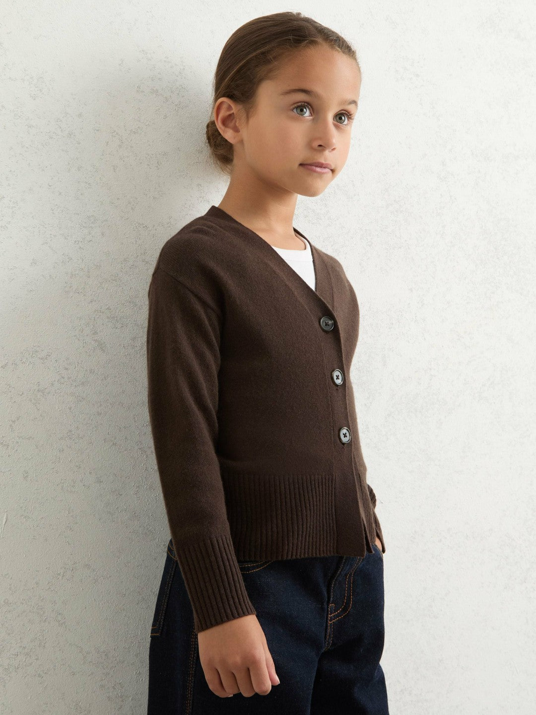9-13 yrs Wool-Blend Fitted Cardigan With Cashmere in Brown Children & Baby | Reiss