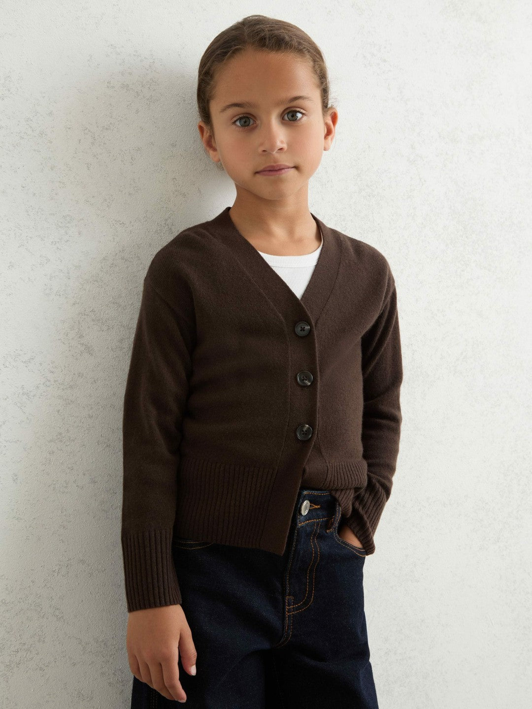 9-13 yrs Wool-Blend Fitted Cardigan With Cashmere in Brown Children & Baby | Reiss
